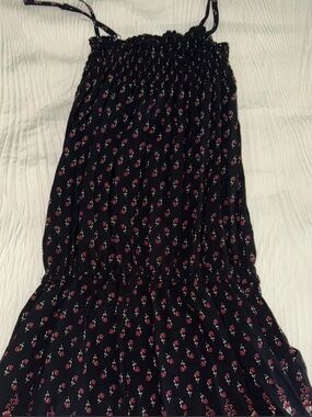 Black Floral Smocked Sundress with Pink Rose Print